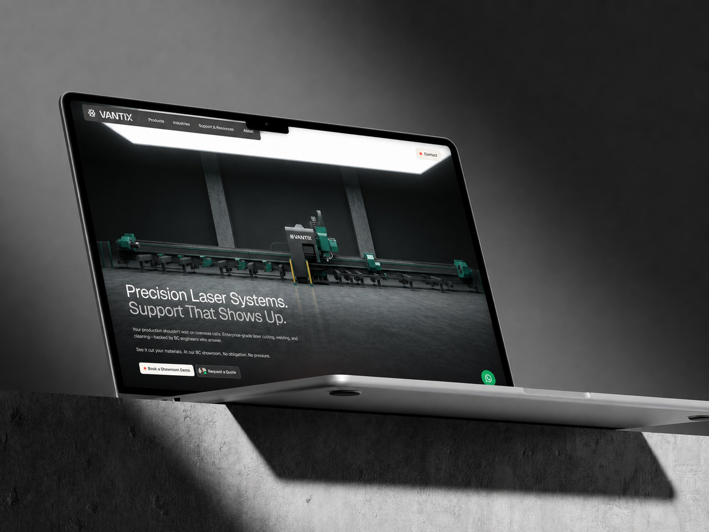 Vantix Industrial Lasers desktop website preview